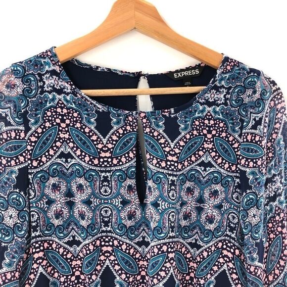 Express Paisley Print Keyhole Long Sleeve Romper Size XS - Picture 3 of 10